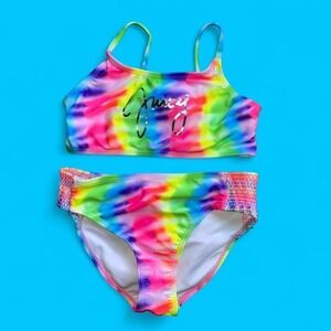Juicy Couture Kids Girls Rainbow Tie Dye Bikini 2 Piece Swimsuit Size 8